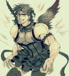  anger_vein bad_id bad_twitter_id bow crossdressing dress garter_straps green_eyes hahihu1782 hair_bow jojo_no_kimyou_na_bouken joseph_joestar_(young) male_focus manly messy_hair monochrome muscle short_twintails solo thighhighs tutu twintails wings 