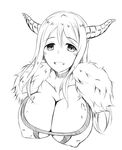  blush breasts choker cleavage covered_nipples greyscale horns huge_breasts long_hair looking_at_viewer maou_(maoyuu) maoyuu_maou_yuusha monochrome plus9 solo white_background 