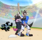 ahegao american_opossum anthro armpit_fetish armpit_sniffing athletic athletic_male baseball baseball_bat baseball_cap baseball_field baseball_uniform bat_(object) belt blush bodily_fluids body_worship canid canine canis clothing cross-eyed distracted duo erection fluffy fluffy_tail flustered gooning handjob hat headgear headwear hi_res jersey kyash-tyur looking_pleasured male male/male mammal marsupial masturbation monty_(srirachamander) muscular muscular_male musk musk_clouds musk_worship musky_armpit outside penile public public_exposure sex shirt size_difference sniffing sportswear srirachamander stadium standing stroking_penis sweat tail tongue tongue_out topwear umpire unbuckled_pants uniform wolf
