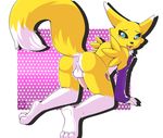  all_fours anthro anus balls blue_eyes butt canine cute digimon fluffy fox glove hindpaw invalid_tag looking_at_viewer looking_back male mammal nude pattern_background paws penis presenting presenting_hindquarters raised_tail renamon rised-tail rubber shine simple_background soles solo toes wiskar 