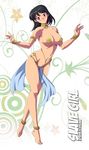  anklet armlet barefoot belly_chain black_hair blush bokuman bracelet breasts collar jewelry large_breasts legs loincloth long_legs red_eyes school_rumble solo tiptoes tsukamoto_yakumo 