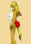  anthro big_breasts blonde_hair bow breasts butt canine collar dog fangs female fox fur hair j7w long_hair looking_at_viewer mammal markings multi_breast multicolor_fur nipples nude orange_eyes plain_background pose side_view simple_background socks_(marking) solo standing sweat tail_ribbon two_tone_fur yellow_background yellow_eyes yellow_fur young 
