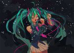  aqua_hair closed_eyes dated flyleaf hatsune_miku long_hair microphone music necktie signature singing solo vocaloid 