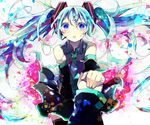  bad_id bad_pixiv_id blue_eyes detached_sleeves hatsune_miku headset holding_hands long_hair necktie shirayuki_towa skirt tears thighhighs twintails very_long_hair vocaloid 