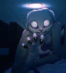 bed bedroom black_nails bogbun breasts buckteeth cabinet ceiling_lamp claws colored_nails constricted_pupils female fur furniture lagomorph lamp long_arms long_ears looking_at_viewer mammal nails nightmare_fuel nipples nude pink_nose pupils reaching_towards_viewer sharp_teeth slim small_breasts small_pupils smile smiling_at_viewer tall teeth unknown_artist wardrobe white_body white_fur wide_eyed