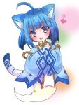  1girl ahoge animal_ears blue_dress blue_eyes blue_hair blue_tail brown_collar cat_ears cat_girl cat_tail collar dress emil_chronicle_online ghost_girl ghost_tail heart highres nekomata_ai open_mouth solo spoken_heart tail white_background yukiomi_kizuki 
