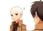  1girl bald bald_girl brown_hair crazy-megame eren_yeager jacket mikasa_ackerman paradis_military_uniform shingeki_no_kyojin short_hair 