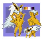  anthro big_breasts black_sclera breasts butt demonnyuu digital_media_(artwork) eeveelution female feral full-length_portrait fur hair hand_on_hip hi_res jolteon long_hair mammal navel neck_tuft nintendo nipples nude open_mouth pok&eacute;mon pok&eacute;mon_(species) portrait purple_eyes pussy sharp_teeth simple_background solo standing teeth tuft video_games white_hair yellow_fur 