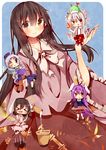  &gt;_&lt; :&lt; :3 animal_ears black_hair blue_eyes blush_stickers bow braid brown_eyes bucket bunny_ears burning_hand chibi closed_eyes fire flame flying_sweatdrops fujiwara_no_mokou hammer hat horn_ribbon horns houraisan_kaguya inaba_tewi jacket jumping long_hair long_sleeves minigirl multiple_girls nurse_cap one_eye_closed open_mouth pants pleated_skirt puffy_sleeves purple_hair red_eyes reisen_udongein_inaba ribbon shirt short_hair short_sleeves silver_hair skirt skirt_set smile sukusuku_hakutaku suspenders syringe tamagogayu1998 touhou tray very_long_hair wide_sleeves yagokoro_eirin 