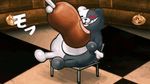  arm bear black black_eyes black_fur chair cute dangan_ronpa eating food fur grasp ham happy holding inside invalid_color japanese japanese_text leg mammal monobear open_mouth red_eyes room shadow shiny sitting smile teddy_bear teeth text toy unknown_artist video_games white white_fur 