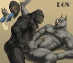 abs anal anal_penetration anthro ape ball_fondling balls bareback biceps big_muscles big_penis black_fur black_penis blush brown_background brown_fur butt chubby clothing cum cum_in_ass cum_inside cum_on_balls cum_on_butt cum_on_penis cum_string cumshot dripping erection eyes_closed eyewear fur gay glasses gorilla green_eyes grey_skin gripping holding horn interspecies leaking legs_up lying male mammal masturbation missionary_position muscles nipples nude on_back open_mouth orgasm pecs penetration penis plain_background precum primate rhinoceros rov sex shirt spread_legs spreading tank_top tattoo teeth toned tongue uncut vein 