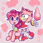  amy_rose blue_eyes boots clothed clothing cotton_candy crossover duo equine fantasiia female feral friendship_is_magic green_eyes hair hedgehog horse mammal my_little_pony navel open_mouth pink_hair pink_skin pinkie_pie_(mlp) pony sega sonic_(series) 