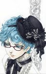  arakawa_hisashi blue_eyes blue_hair curly_hair frills ghiaccio glasses hat jojo_no_kimyou_na_bouken male_focus solo 