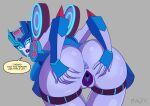 2025 5_fingers absurd_res anus bent_over big_butt biped black_text blue_body blue_eyes butt butt_grab chromia cybertronian dialogue empty_eyes english_text female female_humanoid fingers gaping gaping_vagina genitals grey_background grey_body hand_on_butt hasbro head_turned hi_res humanoid humanoid_genitalia humanoid_vulva lips looking_at_viewer looking_back looking_back_at_viewer machine multicolored_body not_furry planz34 presenting presenting_vulva purple_anus purple_body purple_lips purple_vulva rear_view red_body robot robot_humanoid signature simple_background solo speech_bubble spread_butt spreading takara_tomy talking_to_viewer teeth text transformers vulva