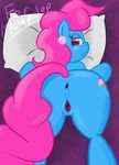  anus cutie_mark ear_piercing equine female friendship_is_magic hair horse lying mammal mrs_cake_(mlp) my_little_pony on_front piercing pillow pink_eyes pink_hair pony presenting pussy smile solo sparkyplx 