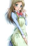  apron aria_gakuen_school_uniform bad_id bad_pixiv_id blazer blue_shirt blush brown_hair green_eyes highres jacket long_hair long_sleeves minamino_kanade okb329 open_mouth precure ribbon school_uniform shirt skirt solo suite_precure 