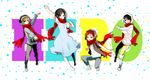  2girls ayano_no_koufuku_riron_(vocaloid) bad_id bad_pixiv_id black_hair brown_hair child hakuou hood hoodie kagerou_project kano_shuuya kido_tsubomi multiple_boys multiple_girls red_eyes red_scarf scarf seto_kousuke tateyama_ayano younger 