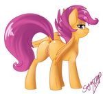  anus applejack_(mlp) black_background butt cub equine female feral friendship_is_magic hair horse looking_back mammal my_little_pony pegasus plain_background pony purple_eyes purple_hair pussy ratofdrawn scootaloo_(mlp) signature smile solo sugarcup sugarcuppony wings young 