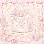  1girl angel artist_name bell book bow box cake candle charm_(object) christmas christmas_tree commentary_request cup food gift gift_box gingerbread_house hair_bow half_updo icing in_snow_globe jacket ladder long_hair long_sleeves original pale_skin parted_bangs puffy_long_sleeves puffy_sleeves red_ribbon ribbon ryokuno_green saucer shoes sitting skirt snow snow_globe socks sparkle star_(symbol) teacup tree watermark white_bow white_jacket white_shoes white_skirt white_socks 