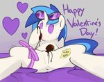  &lt;3 anus blue_hair chocolate english_text equine female feral food friendship_is_magic hair horn horse looking_at_viewer mammal messy my_little_pony note open_mouth pony presenting purple_eyes pussy ribbons solo spread_legs spreading strawberry text tongue tongue_out unicorn vinyl_scratch_(mlp) whoop 