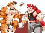  alcohol anthro beverage blush bow_tie bulge canine clothing daikitei duo feline male mammal mostly_nude muscular muscular_male open_mouth pecs pubes smile standing tiger underwear wolf 