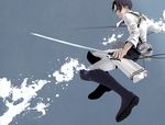  ascot black_hair boots dual_wielding holding levi_(shingeki_no_kyojin) male_focus shingeki_no_kyojin solo sword thigh_strap three-dimensional_maneuver_gear umecom weapon 