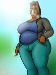 3:4 absurd_res anthro big_breasts bojack_horseman bojack_horseman_(character) breasts brown_body brown_fur cigarette clothing crossgender equid equine female fur hi_res horse mammal mature_female netflix oystercatcher7 slightly_chubby solo sweater topwear wide_hips