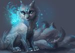  blue_eyes feral firefeathers fur grey_background grey_fur magic multiple_tails plain_background solo unknown_species 