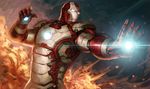  armor battle energy explosion fire firing iron_man male_focus marvel mecha power_armor realistic science_fiction smoke solo tony_stark 