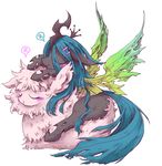  changeling crown equine female feral fluffle_puff fluffy friendship_is_magic green_hair hair horn horse kolshica my_little_pony pink_hair pony queen_chrysalis_(mlp) sleeping smile wings 