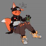 2023 5_fingers anthro beanie black_beanie black_clothing black_hat black_headwear bottomwear brown_bottomwear brown_clothing brown_pants can canid canine clothed clothed_anthro clothed_male clothing container derpyfox_36 derpyfox_36_(fursona) digital_drawing_(artwork) digital_media_(artwork) dipstick_tail english_description eyebrow_piercing eyebrow_slit eyebrows facial_piercing fingers footwear fox full-length_portrait fully_clothed fully_clothed_anthro fully_clothed_male fur furgonomic_beanie furgonomic_hat furgonomic_headwear furgonomics gloves_(marking) grey_background hat headgear headwear heineken holding_can holding_container holding_object jacket male male_anthro mammal markings orange_body orange_ears orange_fur orange_tail pants piercing portrait shoelaces shoes simple_background sitting solo tail tail_markings topwear torn_bottomwear torn_clothing torn_pants white_tail_tip yellow_clothing yellow_footwear yellow_shoes zipper