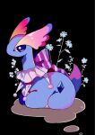  amaura animal_focus blue_eyes bow collar dinosaur full_body highres mendako_(tyatyaumai29) no_humans pokemon pokemon_(creature) pokemon_focus solo striped_bow 