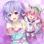  :d anti_(untea9) bare_shoulders blush_stickers bow braid character_doll collar d-pad d-pad_hair_ornament flat_chest hair_bow hair_ornament happy holding kami_jigen_game_neptune_v lavender_hair long_hair looking_at_viewer neptune_(choujigen_game_neptune) neptune_(series) o_o open_mouth purple_eyes purple_hair pururut slime smile solo 