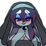animal_humanoid anthro blue_eyes female fur humanoid lagomorph lagomorph_humanoid leporid mammal mammal_humanoid nun nun_outfit purple_body purple_fur rabbit smile unknown_artist unnamed_character