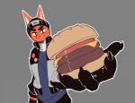 2023 5_fingers anthro beanie black_beanie black_clothing black_eyebrows black_hat black_headwear blue_clothing blue_shirt blue_topwear burger canid canine claws clothed clothed_anthro clothed_male clothing derpyfox_36 derpyfox_36_(fursona) digital_drawing_(artwork) digital_media_(artwork) english_description eyebrow_slit eyebrows finger_claws fingers food fox fur furgonomic_beanie furgonomic_hat furgonomic_headwear furgonomics grey_background half-length_portrait hat headgear headwear holding_burger holding_food holding_object jacket looking_at_viewer male male_anthro mammal orange_body orange_fur outline portrait presenting shirt simple_background smile solo thick_eyebrows topwear white_outline
