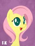  english_text equine female feral fluttershy_(mlp) fluttershythekind friendship_is_magic fur green_eyes hair horse looking_at_viewer mammal my_little_pony open_mouth pink_hair plain_background pony purple_background smile solo text tongue yellow_fur 