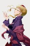  beatrice blonde_hair closed_eyes flower hair_bun hair_flower hair_ornament necktie pink_neckwear profile rose shawl umineko_no_naku_koro_ni vest yachiwo 