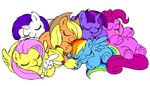  applejack_(mlp) blonde_hair cowboy_hat equine eyes_closed female feral fluttershy_(mlp) friendship_is_magic hair hat horn horse mammal marcusmaximus multi-colored_hair my_little_pony navel open_mouth pegasus pink_hair pinkie_pie_(mlp) plain_background pony purple_hair rainbow_dash_(mlp) rainbow_hair rarity_(mlp) sleeping stuffed_toy tongue twilight_sparkle_(mlp) two_tone_hair unicorn white_background wings 