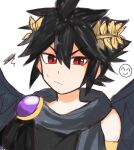  1boy angel angel_wings black_scarf dark_pit highres kid_icarus kid_icarus_uprising laurel_crown light_blush looking_at_viewer male_focus pometa25 red_eyes scarf sketch smiley_face squiggle sweat upper_body wings 
