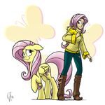  arthropod blue_eyes boots butterfly clothed clothing cutie_mark duo equine female feral fluttershy_(mlp) friendship_is_magic fur glancojusticar hair horse human humanized insect mammal my_little_pony pegasus pink_hair plain_background pony shoes smile white_background wings yellow_fur 