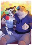 5_fingers akita akita_inu anthro anthro_on_anthro black_hair black_nose black_spots blind blue_highlights bottomwear breasts brown_hair canid canine canis claws clothed clothed_anthro clothed_female clothed_male clothing dalmatian disability domestic_dog duo female finger_claws fingers flower fur hai_(nooshka) hair hi_res highlights_(coloring) hoodie humanoid_hands lizzie_(friesiansteed) male male/female mammal markings nooshka plant romantic romantic_ambiance romantic_couple rose_(flower) shorts skirt smile spitz spots spotted_body spotted_fur story story_in_description tan_body tan_fur teeth topwear white_body white_fur