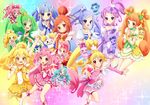  aida_mana aoki_reika blue_choker blue_skirt boots bow candy_(smile_precure!) choker cure_beauty cure_blossom cure_diamond cure_happy cure_heart cure_march cure_marine cure_melody cure_peace cure_rhythm cure_rosetta cure_sunny cure_sword davi_(dokidoki!_precure) dokidoki!_precure green_choker hair_flaps hanasaki_tsubomi heartcatch_precure! hino_akane_(smile_precure!) hishikawa_rikka hoshizora_miyuki houjou_hibiki kenzaki_makoto kise_yayoi knee_boots kurumi_erika kuune_rin magical_girl mascot midorikawa_nao minamino_kanade multiple_girls orange_choker pink_bow pink_choker pink_shorts pink_skirt pink_sleeves precure purple_choker purple_skirt rainbow_background rakeru_(dokidoki!_precure) rance_(dokidoki!_precure) red_shorts sharuru_(dokidoki!_precure) shorts shorts_under_skirt skirt smile_precure! suite_precure yellow_bow yellow_shorts yellow_skirt yotsuba_alice 