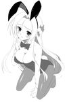  akechi_mitsuhide_(oda_nobuna_no_yabou) animal_ears bad_id bad_pixiv_id bow bowtie breasts bunny_ears bunny_tail bunnysuit cleavage detached_collar greyscale large_breasts long_hair monochrome oda_nobuna_no_yabou pantyhose solo tail waochi. wrist_cuffs 