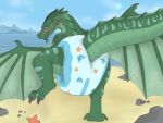 absurd_res beach clothed clothing diaper diaper_only dragon embarrassed european_mythology feral green_body hi_res male mythological_creature mythological_scalie mythology rear_view scalie scripin seawing_(wof) solo spread_wings topless turtle_(wof) wearing_diaper western_dragon wings wings_of_fire