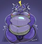 anthro artist_name belly big_belly big_muscles big_pecs bodily_fluids body_hair bonnie_(fnaf) clothing digital_drawing_(artwork) digital_media_(artwork) ear_piercing ear_ring facial_piercing five_nights_at_freddy's hairy hi_res lagomorph leporid male mammal moobs musclegut muscular muscular_anthro muscular_male nose_piercing overweight overweight_anthro overweight_male pecs piercing purple_body rabbit ring_piercing scottgames signature solo sweat sweatdrop tetoo_ni text thick_thighs thong underwear weight_gain worried worried_look