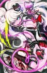  airi2 boots bow breasts cleavage danganronpa danganronpa_1 enoshima_junko hair_ornament hairclip highres large_breasts monokuma nail_polish solo spoilers twintails 