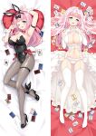  1girl ;d ace_(playing_card) animal_ear_hairband animal_ears arm_support armpits ass_visible_through_thighs black_bow black_hairband black_leotard black_shoes blue_eyes bow breasts bridal_veil card commentary_request covered_navel dakimakura_(medium) elbow_gloves fake_animal_ears fake_tail four-finger_heart_hands fox_shadow_puppet fujiwara_chika full_body garter_belt gloves grey_pantyhose hair_bow hairband heart heart_hands high_heels joker_(playing_card) kaguya-sama_wa_kokurasetai_~tensai-tachi_no_renai_zunousen~ large_breasts leotard long_hair looking_at_viewer lying moeanime multiple_views navel no_shoes on_back one_eye_closed open_mouth panties pantyhose pillow pink_hair playboy_bunny playing_card rabbit_ear_hairband rabbit_ears rabbit_tail shoes showgirl_skirt smile strapless strapless_leotard tail thigh_strap thighhighs underwear veil white_bow white_garter_belt white_gloves white_panties white_thighhighs white_wrist_cuffs wrist_cuffs 