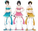  2boys abs aimai-me bad_id bad_pixiv_id black_hair bow crossdressing eren_yeager gloves hair_bow idol levi_(shingeki_no_kyojin) long_hair microphone midriff mikasa_ackerman multiple_boys ribbon shingeki_no_kyojin short_hair skirt thighhighs white_legwear 