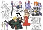  3girls 6+boys agatha_flattz animal_head bandana bandana_over_mouth black_sclera blonde_hair burn_scar caron_(higyaku_no_noel) colored_sclera colored_skin demon_boy demon_girl demon_horns dress eyepatch fugo_dressel fur-trimmed_jacket fur_trim green_eyes grey_skin highres higyaku_no_noel hood horns jacket jino_lorenzi lauro_maestri medical_eyepatch multiple_boys multiple_girls noel_cerquetti orange_hair pink_hair purple_hair red_dress red_eyes ribelio_strada scar scar_on_face scar_on_forehead severed_arm severed_limb short_hair spica_(higyaku_no_noel) zoe_taska zs924188 