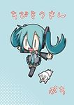  aqua_hair black_legwear chibi_miku comic detached_sleeves dog hair_ornament hamo_(dog) hatsune_miku headset long_hair minami_(colorful_palette) necktie o_o open_mouth outstretched_arms running shirt skirt thighhighs translated twintails vocaloid zettai_ryouiki |_| 